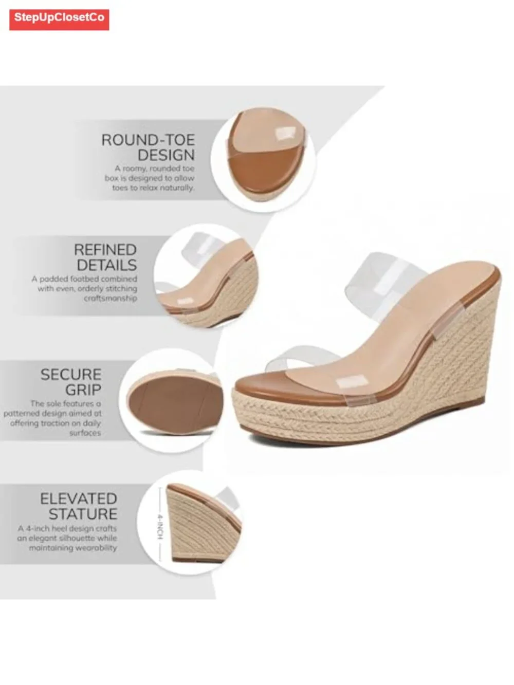 Clear Wedge Sandals Women Platform Espadrilles Slip On Heels PU Insole